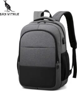 San Vitale® - Rugzak 2.0 Met USB Poort - Schooltas - 16 Inch Laptop Rugtas - Dames/Heren - 30L - Waterafstotend - Grijs