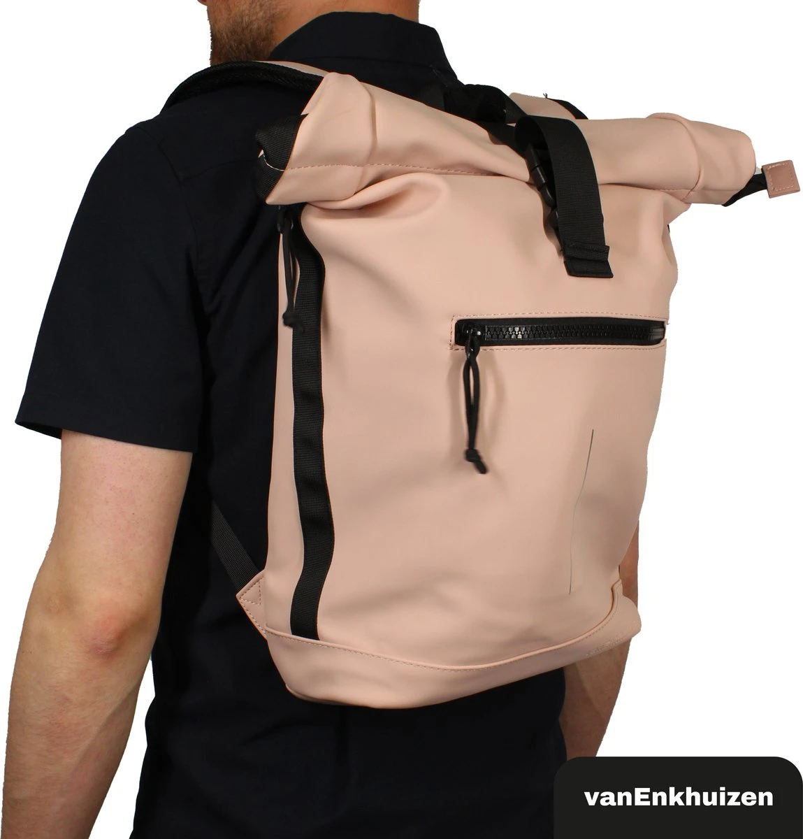 VanEnkhuizen Rolltop Rugzak Met Laptopvak 15,6 Inch - 20 Liter - Waterafstotend En Thermo Materiaal - Roze 7 VanEnkhuizen Rolltop Rugzak Met Laptopvak 15,6 Inch - 20 Liter - Waterafstotend En Thermo Materiaal - Roze - Image 5