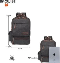 Bagwise® - Rugzak - Canvas - 15 L- Vintage - 13" Inch Laptopvak - Compact Klein -1261 Zwart -Reisopslag Winkel 1152x1200 3