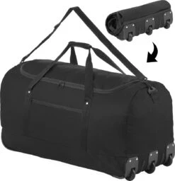 TravelZ Opvouwbare Wieltas | Reistas Op Wielen | 100 Liter | Verbeterd 2022 Model | Zwart