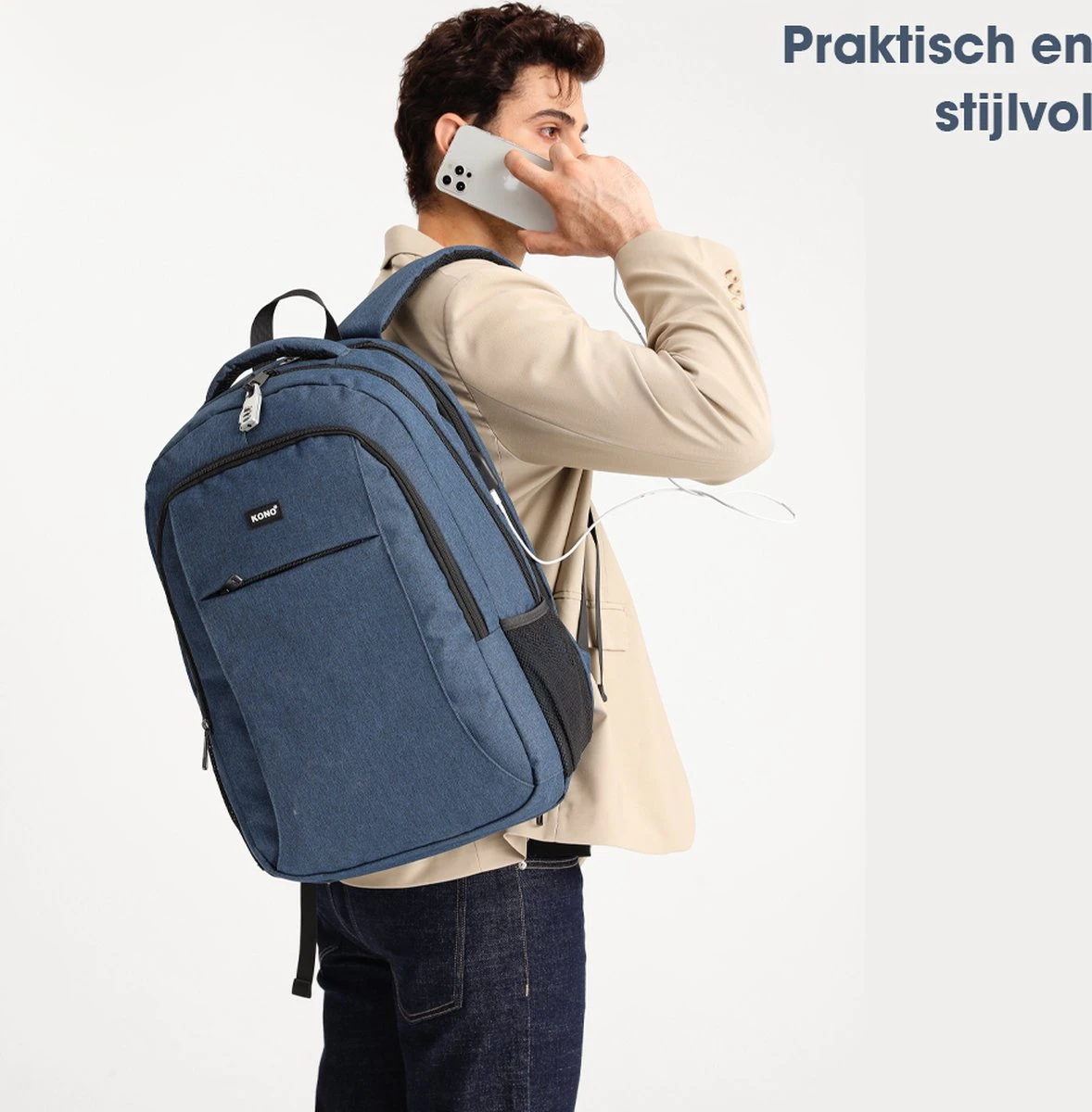 Kono Rugzak XL - Schooltas - 17,3 Inch Laptop Rugtas - Dames/Heren - 36L - Waterafstotend - Blauw 9 Kono Rugzak XL - Schooltas - 17,3 Inch Laptop Rugtas - Dames/Heren - 36L - Waterafstotend - Blauw - Image 7