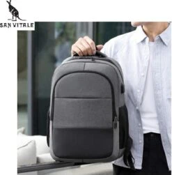 San Vitale® - Rugzak 2.0 Met USB Poort - Schooltas - 16 Inch Laptop Rugtas - Dames/Heren - 30L - Waterafstotend - Grijs -Reisopslag Winkel 1181x1200