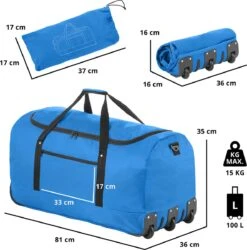 TravelZ Opvouwbare Wieltas | Reistas Op Wielen | 100 Liter | Verbeterd 2022 Model | Blauw -Reisopslag Winkel 1186x1200 1