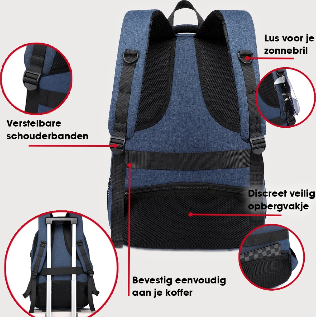 Kono Rugzak XL - Schooltas - 17,3 Inch Laptop Rugtas - Dames/Heren - 36L - Waterafstotend - Blauw 7 Kono Rugzak XL - Schooltas - 17,3 Inch Laptop Rugtas - Dames/Heren - 36L - Waterafstotend - Blauw - Image 5