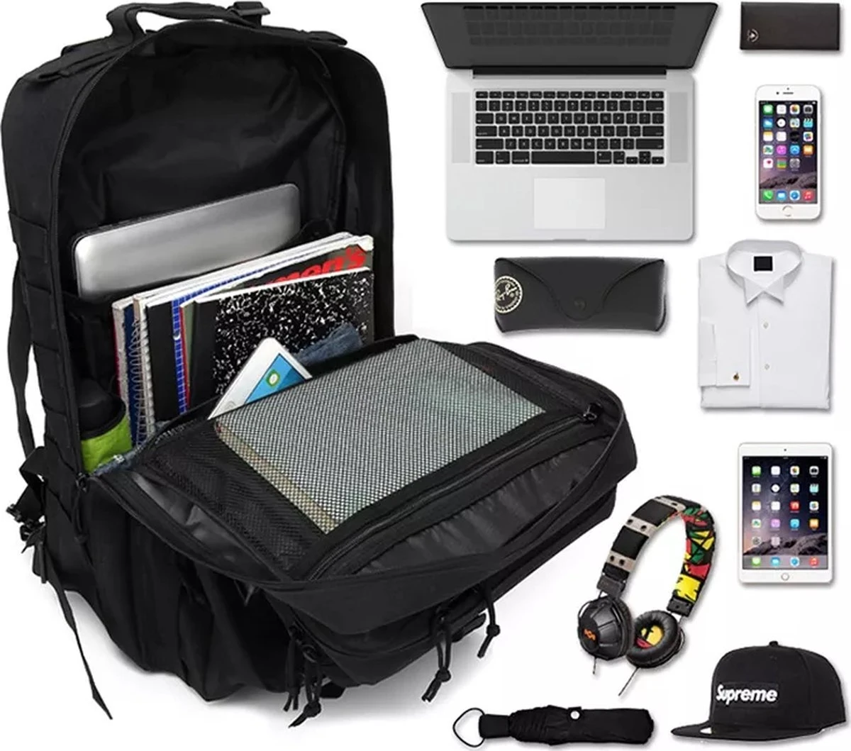 Merkloos Leger Rugzak - 45L - Camouflage - Militaire Tactische Tassen Voor Heren - Voor De Jacht - Voor Trekking - Rugzak - Waterdicht - Bug Out Bag - Airsoft - Zwart 4 Merkloos Leger Rugzak - 45L - Camouflage - Militaire Tactische Tassen Voor Heren - Voor De Jacht - Voor Trekking - Rugzak - Waterdicht - Bug Out Bag - Airsoft - Zwart - Image 2