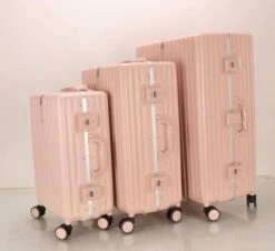 TOP AA Reis Kofferset - Trolleyset 3-delig Met TSA Slot Aluminum Frame, Kleine Cabine En Groot, ABS Luggage, (20+24+28 Inches 3 Pc Set), Roze/pink -Reisopslag Winkel 1200x1099