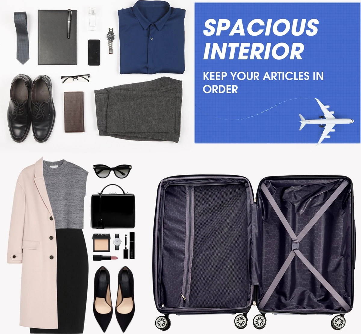 Merax 3-delig Kofferset Met TSA Slot - Trolleyset ABS 40L, 70L & 110 Liter - Zwart 4 Merax 3-delig Kofferset Met TSA Slot - Trolleyset ABS 40L, 70L & 110 Liter - Zwart - Image 2