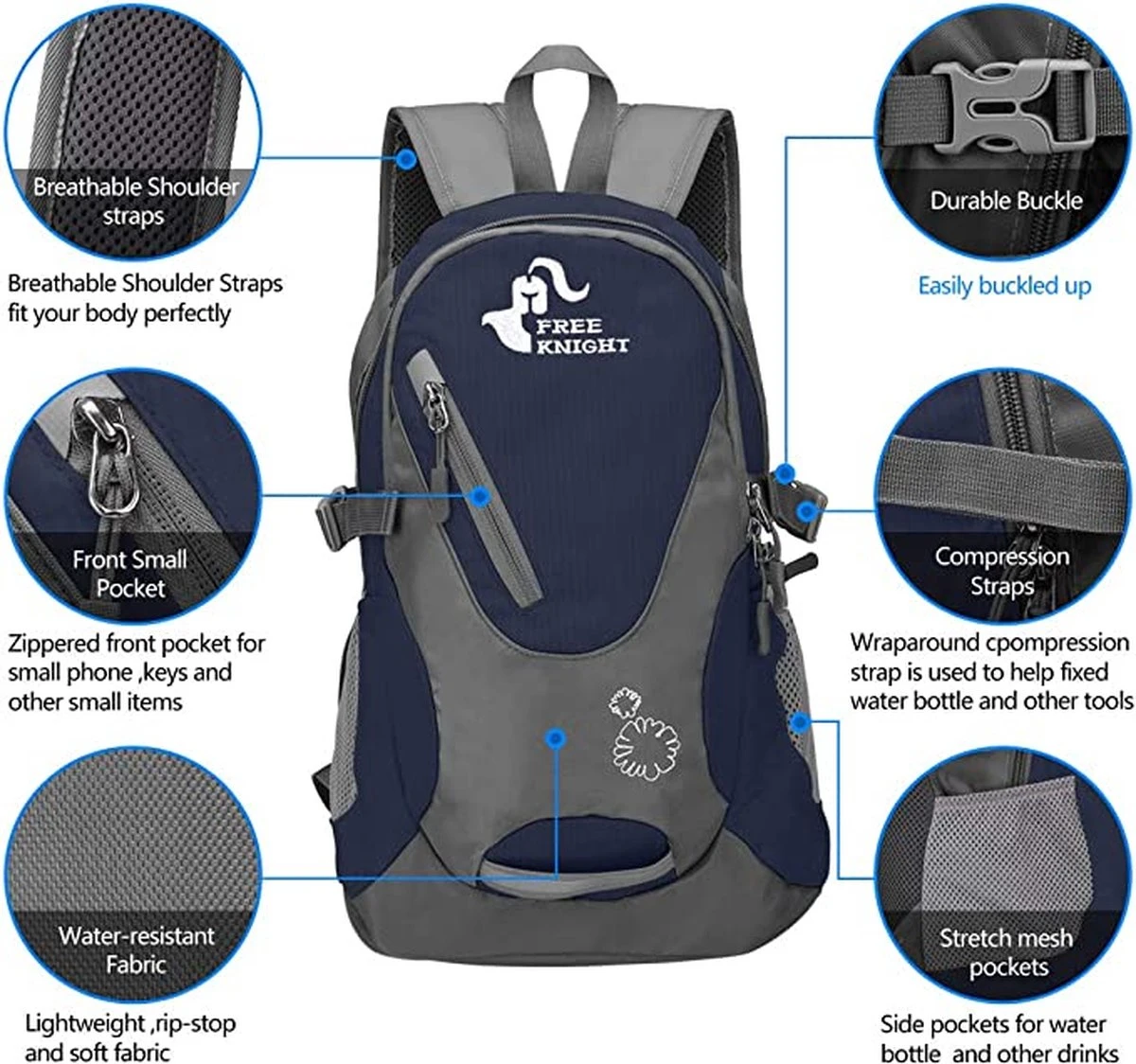 Free Knight Klein Dagrugzak, 20 L, Marineblauw ,waterdichte ,lichtgewicht 5 Free Knight Klein Dagrugzak, 20 L, Marineblauw ,waterdichte ,lichtgewicht - Image 3