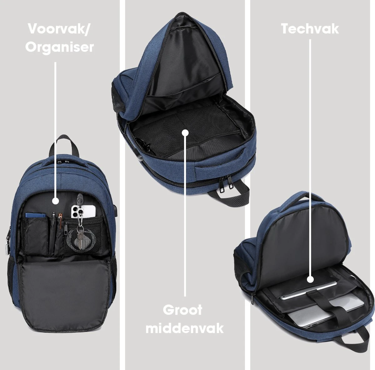 Kono Rugzak XL - Schooltas - 17,3 Inch Laptop Rugtas - Dames/Heren - 36L - Waterafstotend - Blauw 4 Kono Rugzak XL - Schooltas - 17,3 Inch Laptop Rugtas - Dames/Heren - 36L - Waterafstotend - Blauw - Image 2