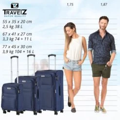 TravelZ Softspinner TSA Kofferset - 3-delige Zachte Trolleyset - Dubbele Wielen En Voorvakken Blauw -Reisopslag Winkel 1200x1199 8