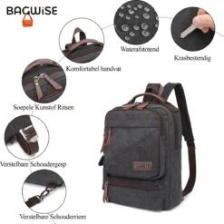 Bagwise® - Rugzak - Canvas - 15 L- Vintage - 13" Inch Laptopvak - Compact Klein -1261 Zwart -Reisopslag Winkel 1200x1200 1011