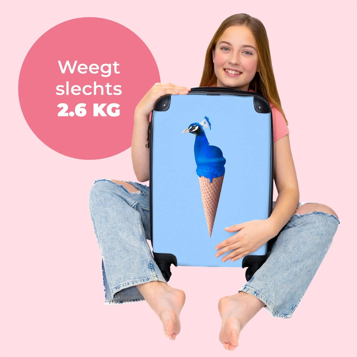 NoBoringSuitcases.com® Koffer - Reiskoffer Met Wielen - Pauw - IJshoorntjes - Blauw - IJs - Vogel - Handbagage Trolley - Past Binnen 55x40x20 Cm En 55x35x25 Cm - Fotokoffer 4 NoBoringSuitcases.com® Koffer - Reiskoffer Met Wielen - Pauw - IJshoorntjes - Blauw - IJs - Vogel - Handbagage Trolley - Past Binnen 55x40x20 Cm En 55x35x25 Cm - Fotokoffer - Image 2