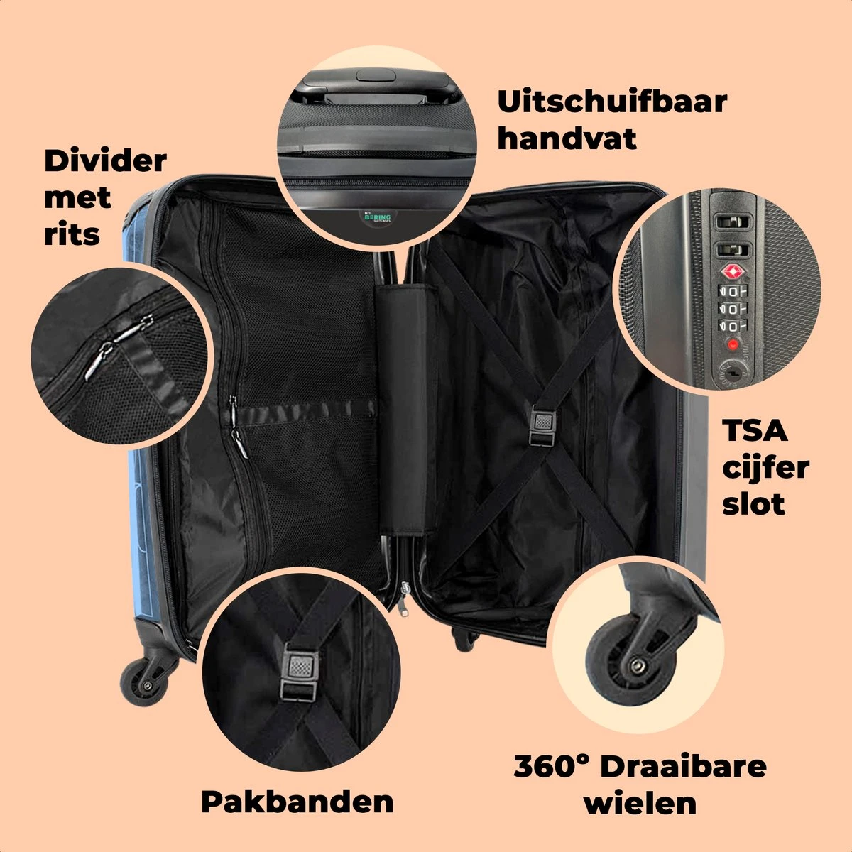 NoBoringSuitcases.com® Koffer - Reiskoffer Met Wielen - Pauw - IJshoorntjes - Blauw - IJs - Vogel - Handbagage Trolley - Past Binnen 55x40x20 Cm En 55x35x25 Cm - Fotokoffer 6 NoBoringSuitcases.com® Koffer - Reiskoffer Met Wielen - Pauw - IJshoorntjes - Blauw - IJs - Vogel - Handbagage Trolley - Past Binnen 55x40x20 Cm En 55x35x25 Cm - Fotokoffer - Image 4