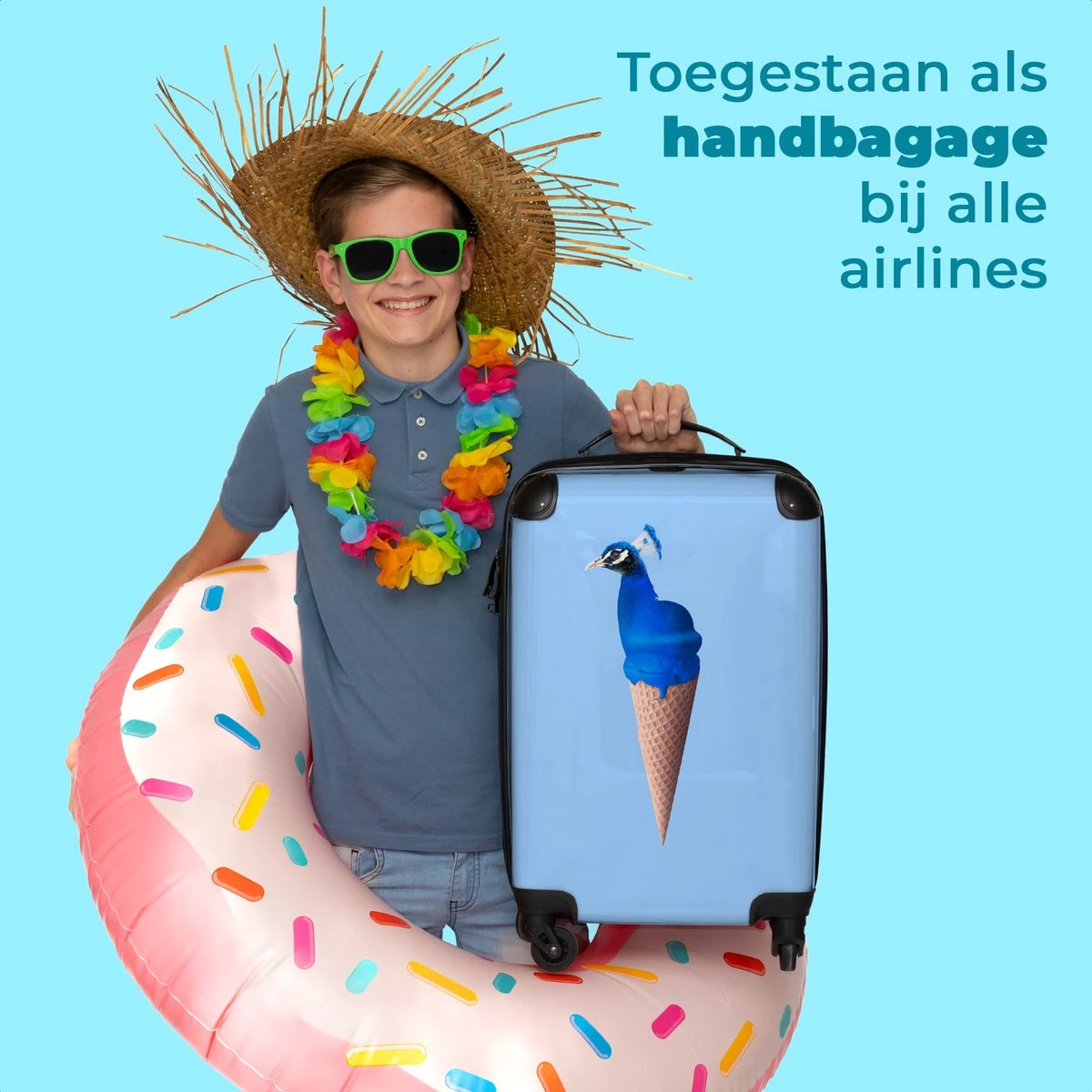 NoBoringSuitcases.com® Koffer - Reiskoffer Met Wielen - Pauw - IJshoorntjes - Blauw - IJs - Vogel - Handbagage Trolley - Past Binnen 55x40x20 Cm En 55x35x25 Cm - Fotokoffer 7 NoBoringSuitcases.com® Koffer - Reiskoffer Met Wielen - Pauw - IJshoorntjes - Blauw - IJs - Vogel - Handbagage Trolley - Past Binnen 55x40x20 Cm En 55x35x25 Cm - Fotokoffer - Image 5