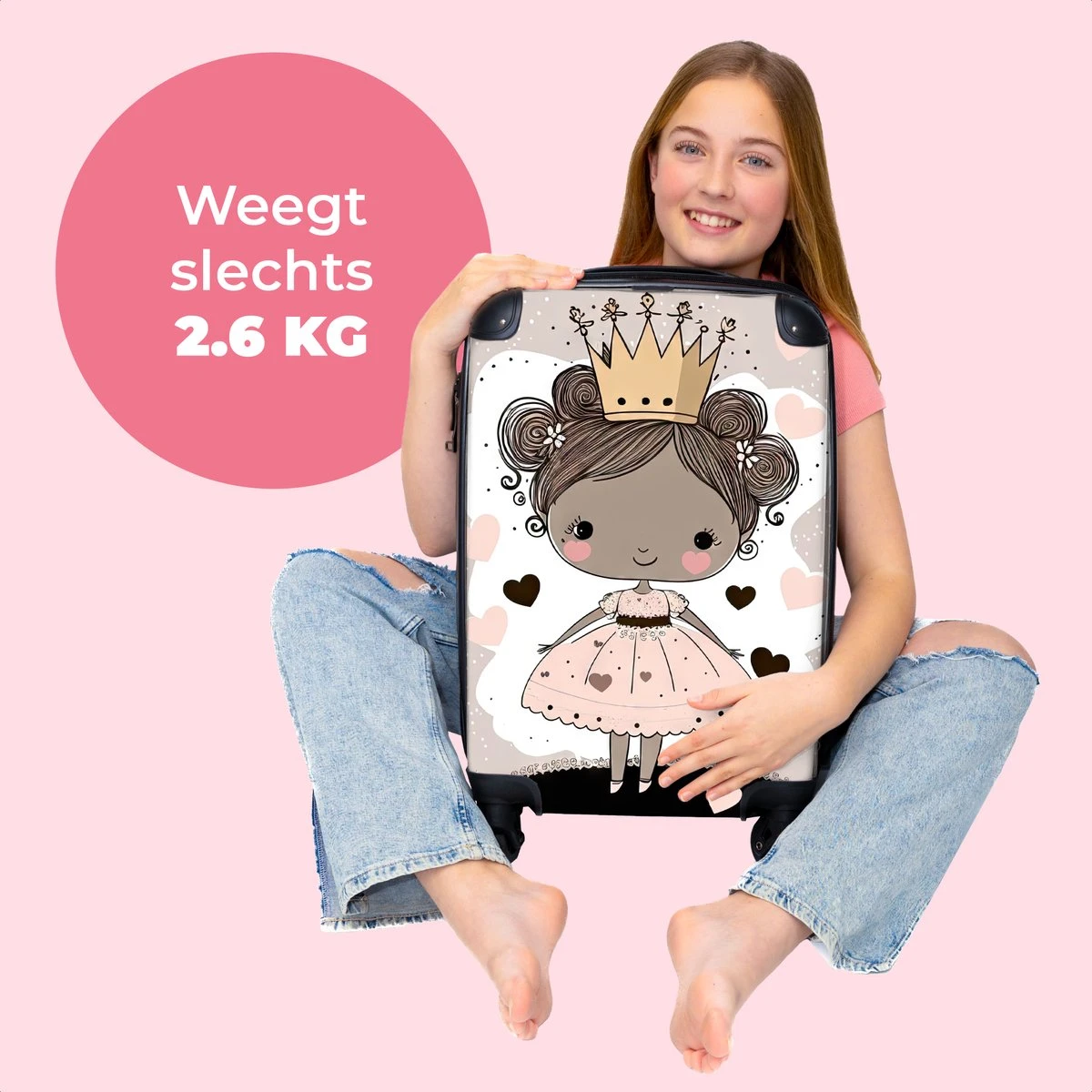 NoBoringSuitcases.com® Kinderkoffer - Trolley Op Wieltjes - Prinses - Hartjes - Kroon - Roze - Meisjes - Koffer Meisje - Past Binnen 55x40x20 Cm En 55x35x25 Cm - Reiskoffer - Fotokoffer 4 NoBoringSuitcases.com® Kinderkoffer - Trolley Op Wieltjes - Prinses - Hartjes - Kroon - Roze - Meisjes - Koffer Meisje - Past Binnen 55x40x20 Cm En 55x35x25 Cm - Reiskoffer - Fotokoffer - Image 2
