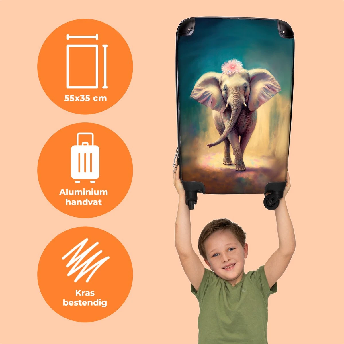 NoBoringSuitcases.com® Koffer - Handbagage Trolley - Olifant - Verf - Bloemen - Portret - Abstract - Reiskoffer Met Wielen - Past Binnen 55x40x20 Cm En 55x35x25 Cm - Koffertje - Fotokoffer 5 NoBoringSuitcases.com® Koffer - Handbagage Trolley - Olifant - Verf - Bloemen - Portret - Abstract - Reiskoffer Met Wielen - Past Binnen 55x40x20 Cm En 55x35x25 Cm - Koffertje - Fotokoffer - Image 3