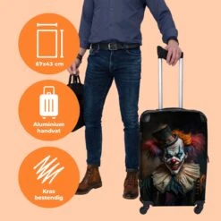 NoBoringSuitcases.com® Koffer Groot - Clown - Hoed - Kraag - Portret - Killer Clown - Trolley Koffer Met TSA-slot - Met Wielen - 90 Liter - Reiskoffer - 66 Cm -Reisopslag Winkel 1200x1200 520
