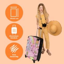 NoBoringSuitcases.com® Koffer Groot - Roze - Eenhoorn - Skateboard - Tekening - Trolley Koffer Met TSA-slot - Met Wielen - 90 Liter - Reiskoffer - 66 Cm -Reisopslag Winkel 1200x1200 633