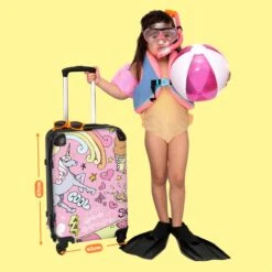 NoBoringSuitcases.com® Koffer Groot - Roze - Eenhoorn - Skateboard - Tekening - Trolley Koffer Met TSA-slot - Met Wielen - 90 Liter - Reiskoffer - 66 Cm -Reisopslag Winkel 1200x1200 636