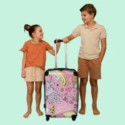 NoBoringSuitcases.com® Koffer Groot - Roze - Eenhoorn - Skateboard - Tekening - Trolley Koffer Met TSA-slot - Met Wielen - 90 Liter - Reiskoffer - 66 Cm -Reisopslag Winkel 1200x1200 637