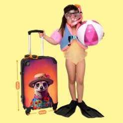 NoBoringSuitcases.com® Koffer Groot - Meerkat - Bloemen - Hoed - Dieren - Portret - Trolley Koffer Met TSA-slot - Met Wielen - 90 Liter - Reiskoffer - 66 Cm -Reisopslag Winkel 1200x1200 650