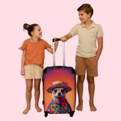 NoBoringSuitcases.com® Koffer Groot - Meerkat - Bloemen - Hoed - Dieren - Portret - Trolley Koffer Met TSA-slot - Met Wielen - 90 Liter - Reiskoffer - 66 Cm -Reisopslag Winkel 1200x1200 651