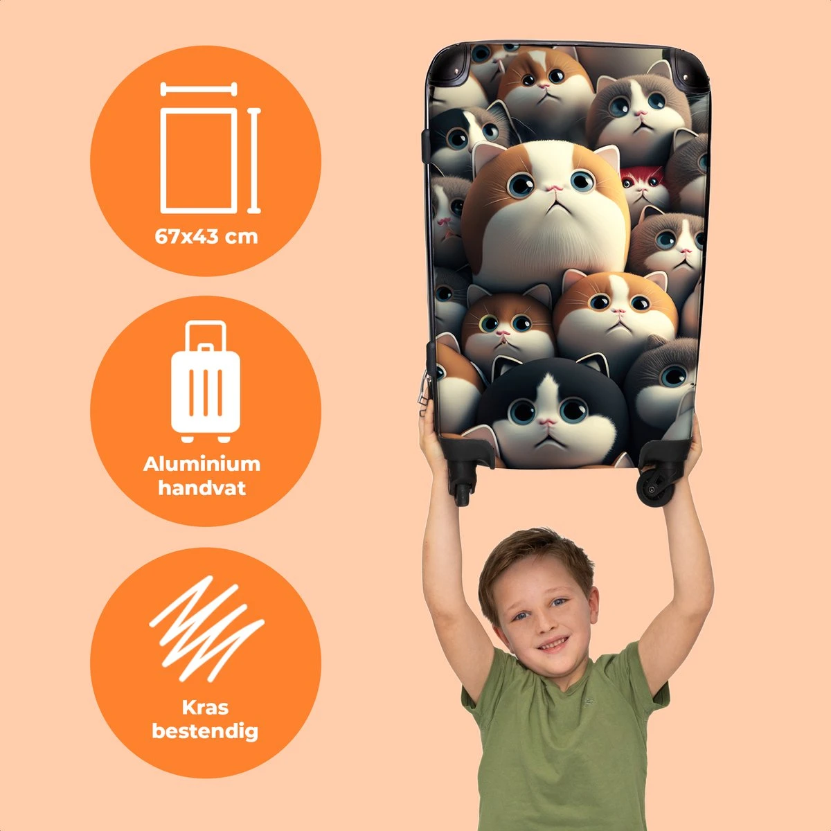 NoBoringSuitcases.com® Koffer Groot - Kat - Huisdieren - Poes - Bruin - Grijs - Trolley Koffer Met TSA-slot - Met Wielen - 90 Liter - Reiskoffer - 66 Cm 5 NoBoringSuitcases.com® Koffer Groot - Kat - Huisdieren - Poes - Bruin - Grijs - Trolley Koffer Met TSA-slot - Met Wielen - 90 Liter - Reiskoffer - 66 Cm - Image 3