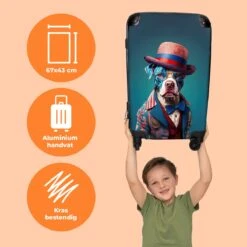 NoBoringSuitcases.com® Koffer Groot - Hond - Hoed - Colbert - Bloemen - Blauw - Trolley Koffer Met TSA-slot - Met Wielen - 90 Liter - Reiskoffer - 66 Cm -Reisopslag Winkel 1200x1200 67