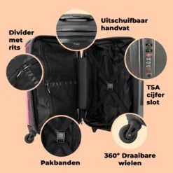 NoBoringSuitcases.com® Koffer Groot - Slak - Roze - Meisjes - Racen - Trolley Koffer Met TSA-slot - Met Wielen - 90 Liter - Reiskoffer - 66 Cm -Reisopslag Winkel 1200x1200 670