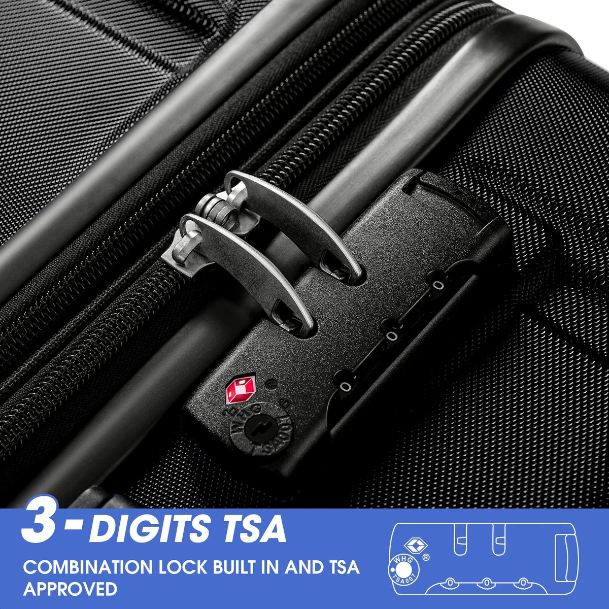 Merax 3-delig Kofferset Met TSA Slot - Trolleyset ABS 40L, 70L & 110 Liter - Zwart 5 Merax 3-delig Kofferset Met TSA Slot - Trolleyset ABS 40L, 70L & 110 Liter - Zwart - Image 3