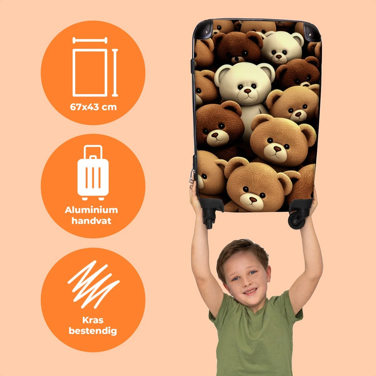 NoBoringSuitcases.com® Koffer Groot - Teddybeer - Knuffel - Bruin - Beer - Trolley Koffer Met TSA-slot - Met Wielen - 90 Liter - Reiskoffer - 66 Cm 5 NoBoringSuitcases.com® Koffer Groot - Teddybeer - Knuffel - Bruin - Beer - Trolley Koffer Met TSA-slot - Met Wielen - 90 Liter - Reiskoffer - 66 Cm - Image 3