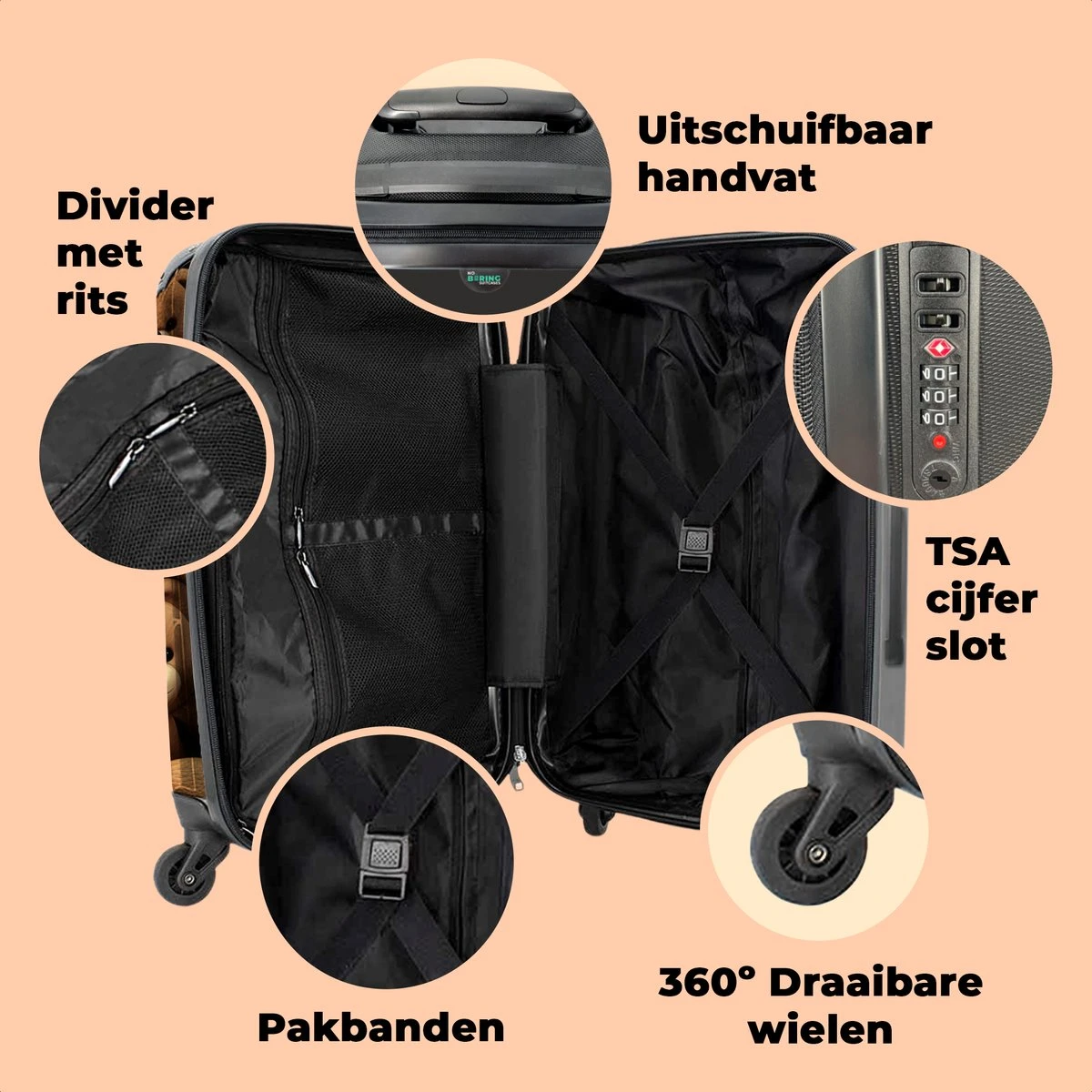 NoBoringSuitcases.com® Koffer Groot - Teddybeer - Knuffel - Bruin - Beer - Trolley Koffer Met TSA-slot - Met Wielen - 90 Liter - Reiskoffer - 66 Cm 6 NoBoringSuitcases.com® Koffer Groot - Teddybeer - Knuffel - Bruin - Beer - Trolley Koffer Met TSA-slot - Met Wielen - 90 Liter - Reiskoffer - 66 Cm - Image 4