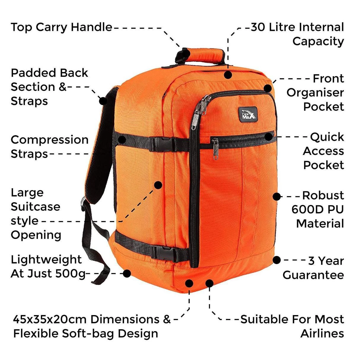 CabinMax Metz Reistas– Handbagage 30L - Rugzak – Backpack - 45x35x20cm – Lichtgewicht - Rood (MZ 30-RD) 4 CabinMax Metz Reistas– Handbagage 30L - Rugzak – Backpack - 45x35x20cm – Lichtgewicht - Rood (MZ 30-RD) - Image 2