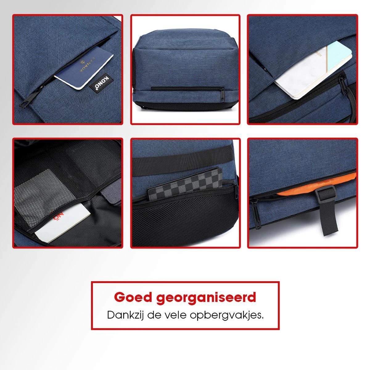 Kono Rugzak XL - Schooltas - 17,3 Inch Laptop Rugtas - Dames/Heren - 36L - Waterafstotend - Blauw 6 Kono Rugzak XL - Schooltas - 17,3 Inch Laptop Rugtas - Dames/Heren - 36L - Waterafstotend - Blauw - Image 4