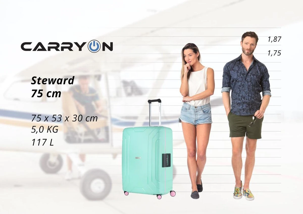 CarryOn Steward TSA Reiskoffer - 75cm Trolley Met Kliksloten - Dubbele Wielen - Mint 14 CarryOn Steward TSA Reiskoffer - 75cm Trolley Met Kliksloten - Dubbele Wielen - Mint - Image 12