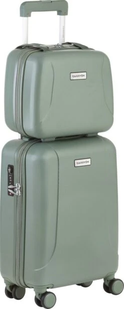CarryOn Skyhopper Handbagage En Beautycase - 55cm TSA Trolley En Make-up Koffer - Olijf
