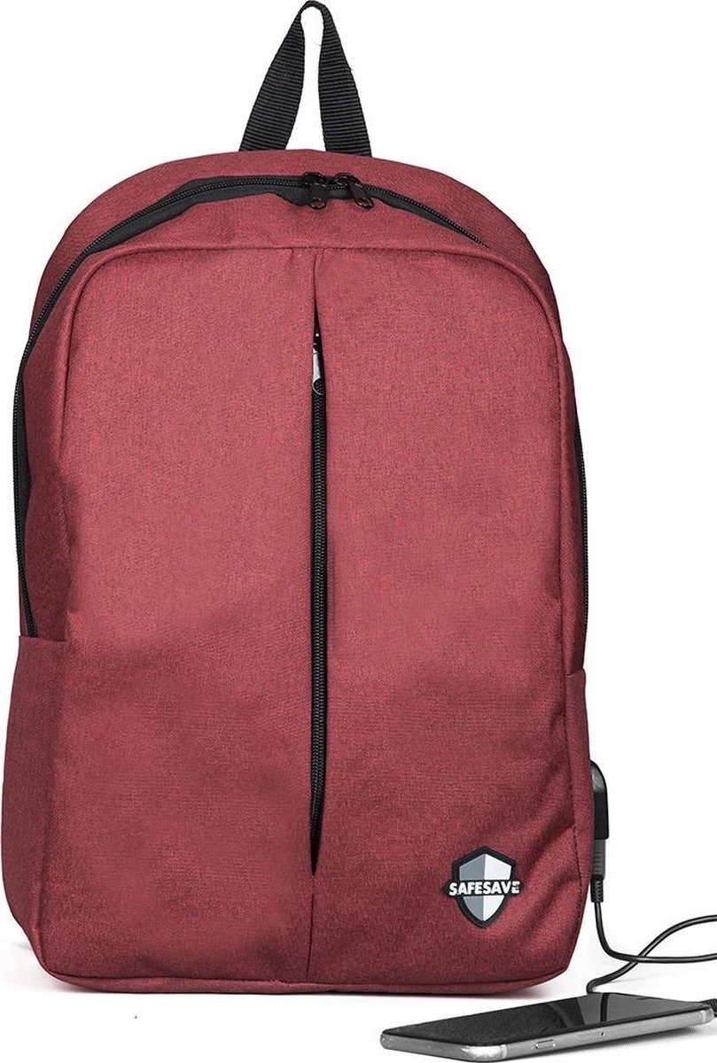 SafeSave Rugtas – Waterafstotende Schooltas Met Laptop Vak En Usb Aansluiting – Schoudertas – 15.6 Inch – Rood 3 SafeSave Rugtas – Waterafstotende Schooltas Met Laptop Vak En Usb Aansluiting – Schoudertas – 15.6 Inch – Rood