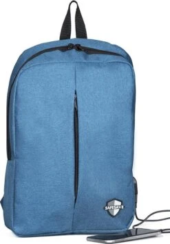 SafeSave Rugtas – Waterafstotende Schooltas Met Laptop Vak En Usb Aansluiting – Schoudertas – 15.6 Inch – Lichtblauw -Reisopslag Winkel 836x1200 4