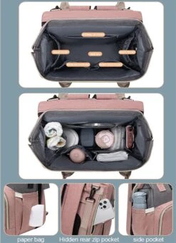 Merkloos Tas Voor Moeders En Vaders Met Uitklapbaar Baby Bedje - Draagbare Box - Rugzak Moeder - Roze - Met Veel Handige Opberg Vakken En USB Oplader - Klamboe - Mummy Bag - Verstelbaar -Reisopslag Winkel 870x1200 3