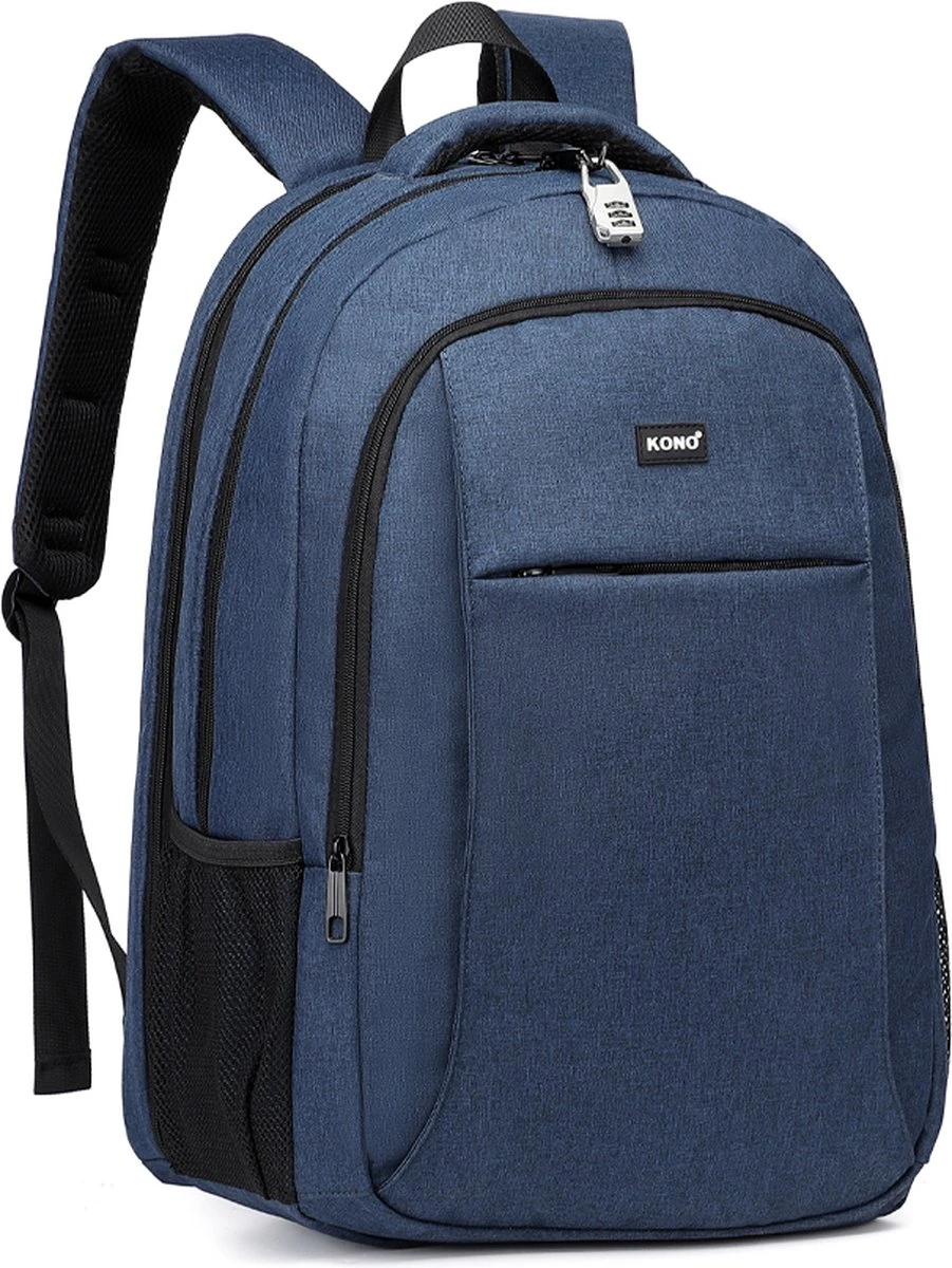 Kono Rugzak XL - Schooltas - 17,3 Inch Laptop Rugtas - Dames/Heren - 36L - Waterafstotend - Blauw 3 Kono Rugzak XL - Schooltas - 17,3 Inch Laptop Rugtas - Dames/Heren - 36L - Waterafstotend - Blauw