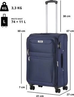 TravelZ Softspinner TSA Kofferset - 3-delige Zachte Trolleyset - Dubbele Wielen En Voorvakken Blauw -Reisopslag Winkel 914x1200