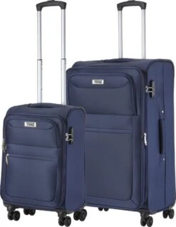 TravelZ Softspinner TSA Kofferset - 2-delig Handbagage + Grote Koffer 77cm - Dubbele Wielen - Blauw