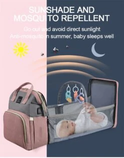 Merkloos Tas Voor Moeders En Vaders Met Uitklapbaar Baby Bedje - Draagbare Box - Rugzak Moeder - Roze - Met Veel Handige Opberg Vakken En USB Oplader - Klamboe - Mummy Bag - Verstelbaar -Reisopslag Winkel 940x1200 4