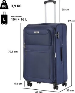 TravelZ Softspinner TSA Kofferset - 2-delig Handbagage + Grote Koffer 77cm - Dubbele Wielen - Blauw -Reisopslag Winkel 965x1200 1